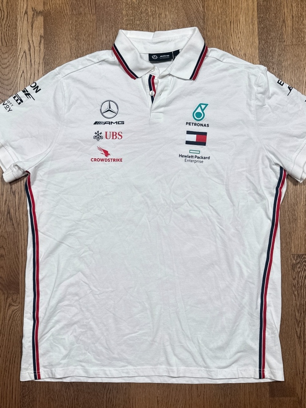 AMG Mercedes Benz Petronas F1 Formula 1 Team White Polo Shirt Mens 2XL